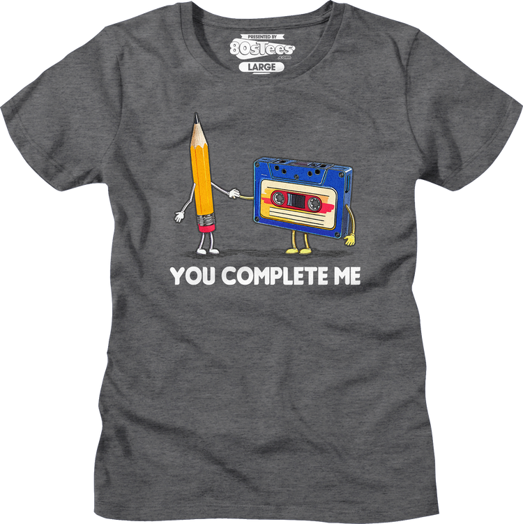 Womens You Complete Me Pencil & Cassette Shirt