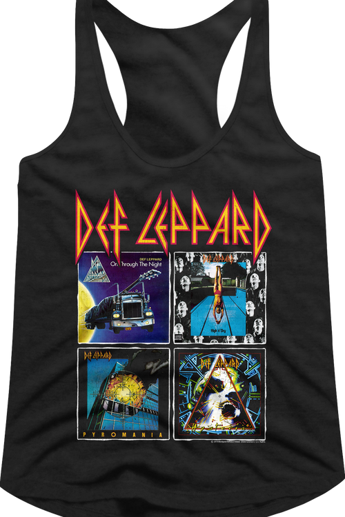 Ladies Album Covers Collage Def Leppard Racerback Tank Top
