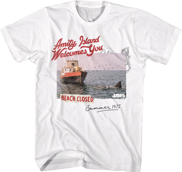 Amity Island Beach Closed Postcard Jaws T-Shirt