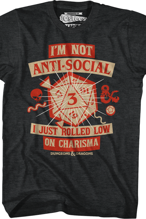 Black Heather Rolled Low On Charisma Dungeons & Dragons T-Shirt