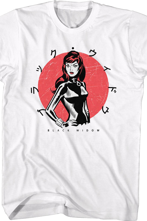 Black Widow Japanese Text Marvel Comics T-Shirt