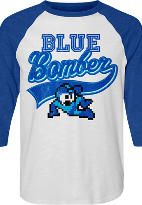 Blue Bomber Sports Logo Mega Man Raglan Baseball Shirt