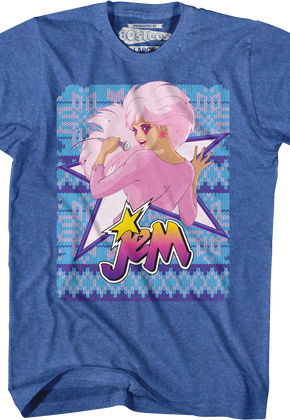 Blue Faux Knit Jem Christmas T-Shirt