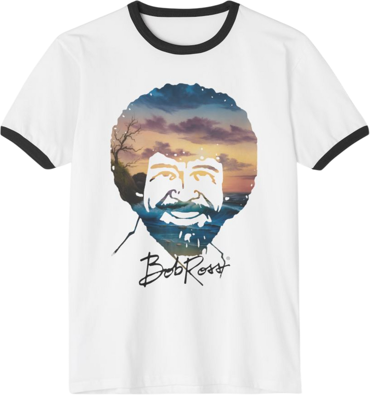 Printify Bob Ross Sunset Ringer Shirt