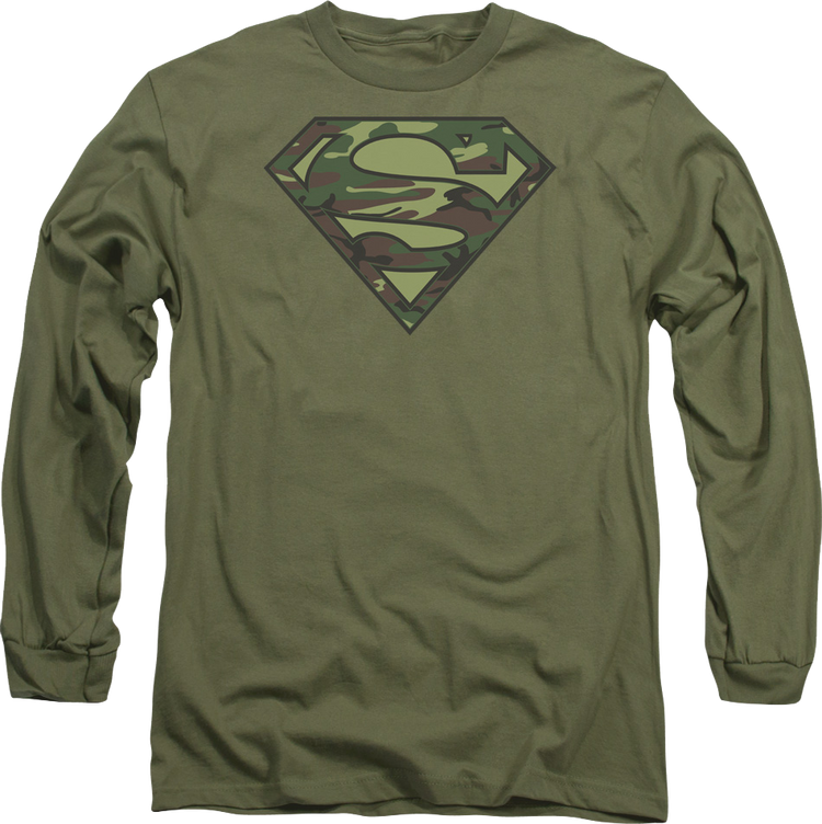 Camouflage Superman Logo DC Comics Long Sleeve Shirt