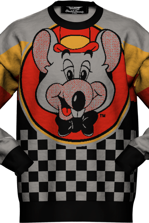 Checkerboard Character Chuck E. Cheese Knitted Sweater
