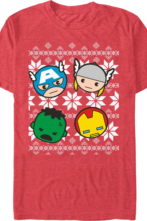 Chibi Avengers Faux Ugly Christmas Sweater Marvel Comics T-Shirt