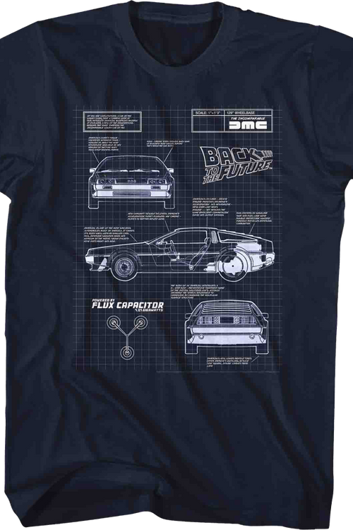 DeLorean Schematic Back To The Future Navy T-Shirt
