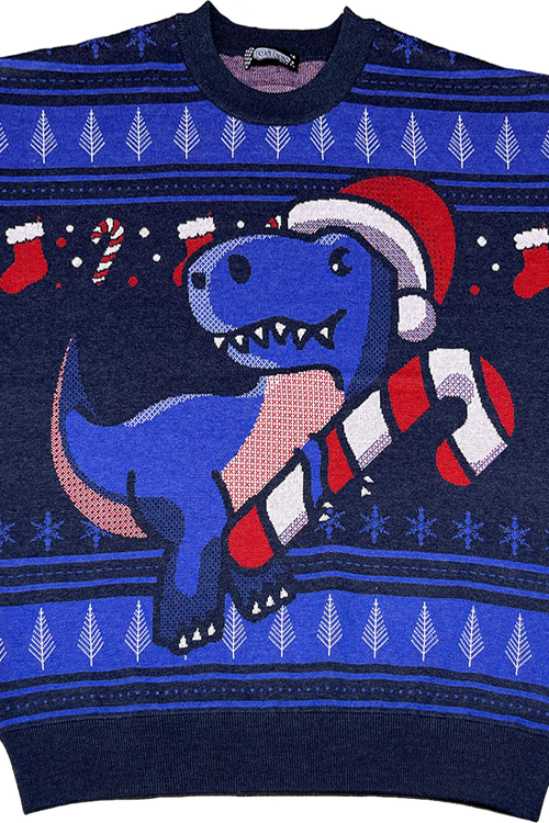 Festive Dinosaur Knitted Christmas Sweater
