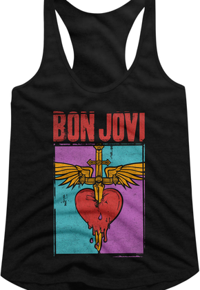 Ladies Distressed Logo Bon Jovi Racerback Tank Top