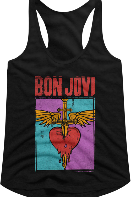 Ladies Distressed Logo Bon Jovi Racerback Tank Top
