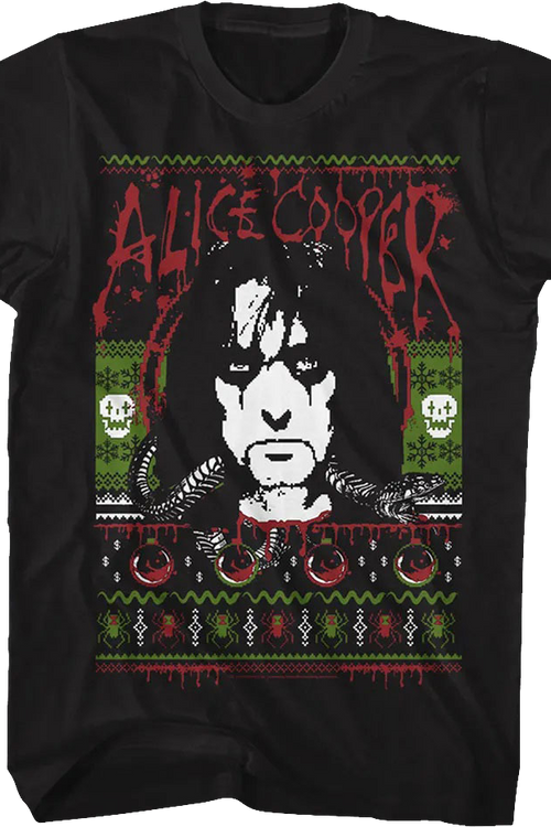 Faux Ugly Christmas Sweater Alice Cooper T-Shirt