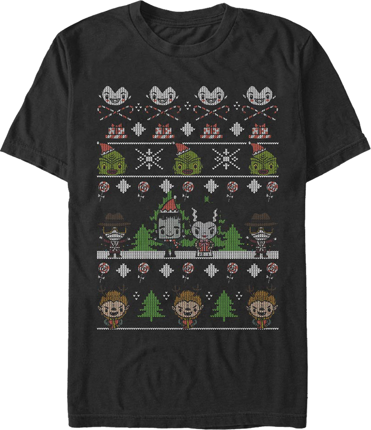 Faux Ugly Christmas Sweater Universal Monsters T-Shirt