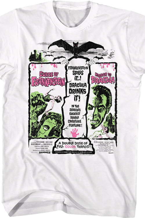 Frankenstein And Dracula Double Feature Poster Hammer Films T-Shirt