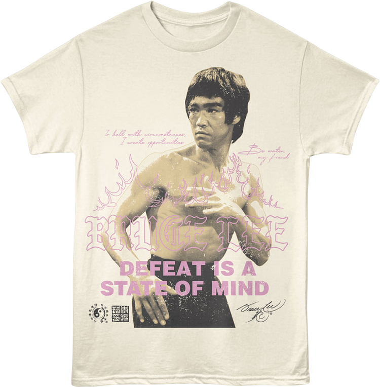 Front & Back Defeat Is A State Of Mind Bruce Lee T-Shirt