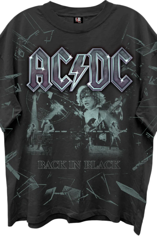 Front & Back Shattered Glass Back In Black ACDC Oversized T-Shirt