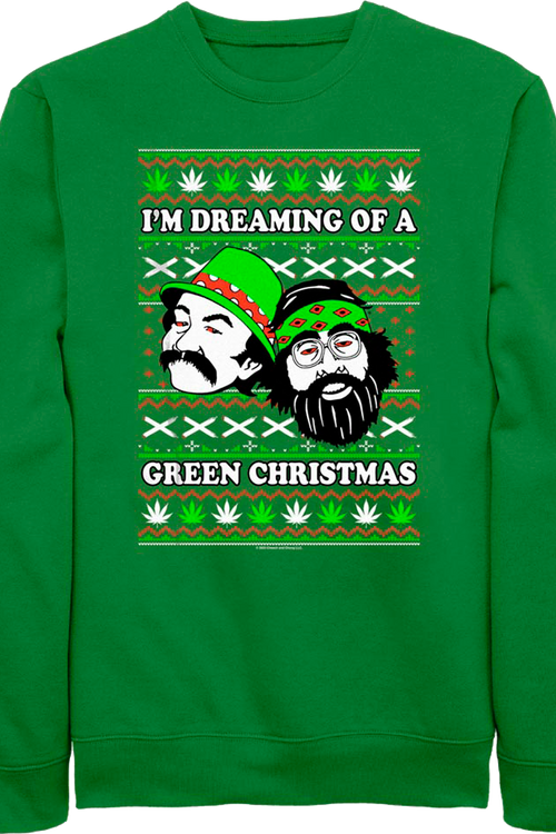 Green Christmas Faux Ugly Sweater Cheech And Chong Sweatshirt