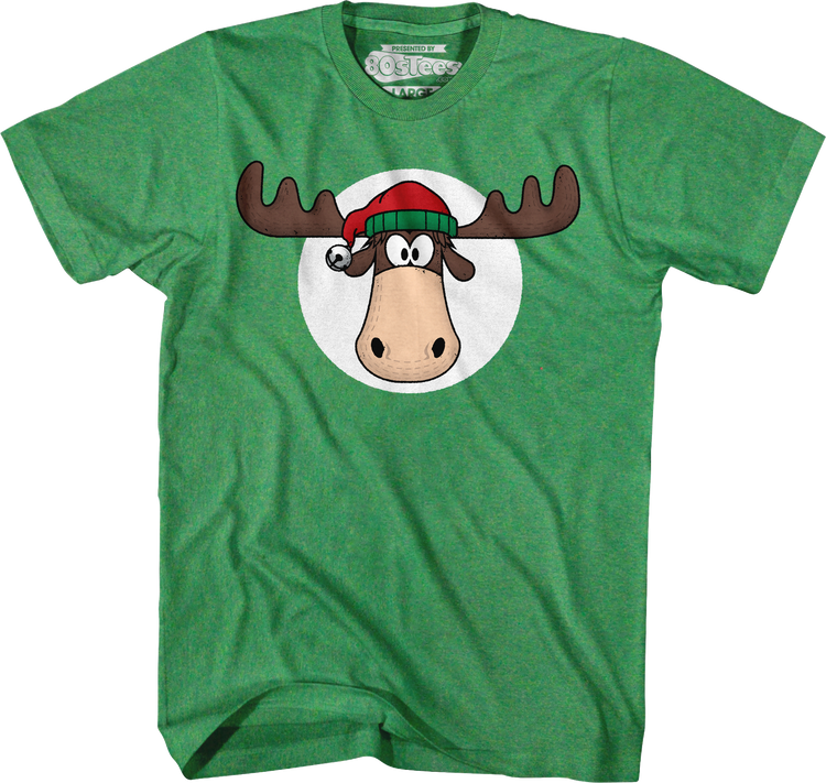Green Moose Head With Santa Claus Hat Christmas Vacation T-Shirt