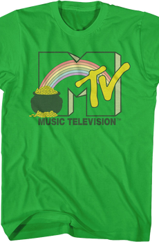 Green Rainbow And Pot Of Gold Logo MTV Shirt