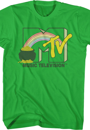 Green Rainbow And Pot Of Gold Logo MTV Shirt