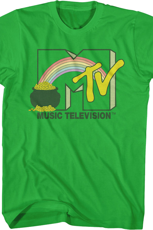 Green Rainbow And Pot Of Gold Logo MTV Shirt