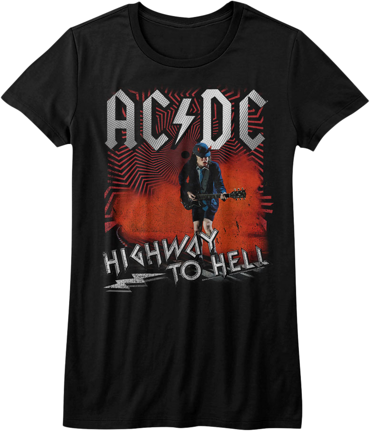 Ladies Angus Young Highway To Hell ACDC Shirt