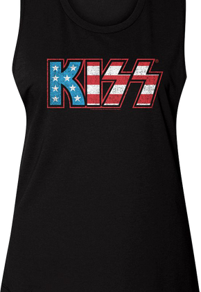 Ladies American Flag Logo KISS Muscle Tank Top