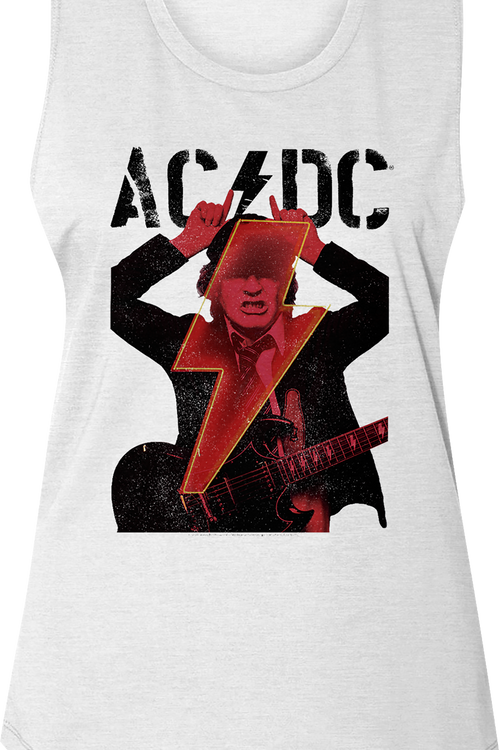 Ladies Angus Young Devil Horns ACDC Sleeveless Crewneck Shirt