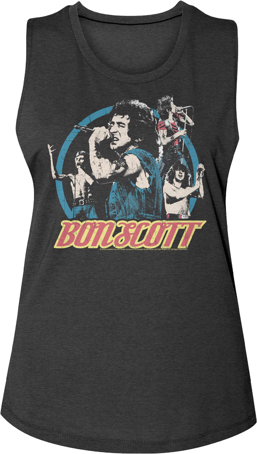 Ladies Collage Bon Scott Muscle Tank Top