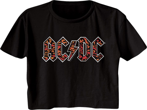 Ladies Leopard Print Logo ACDC Crop Top