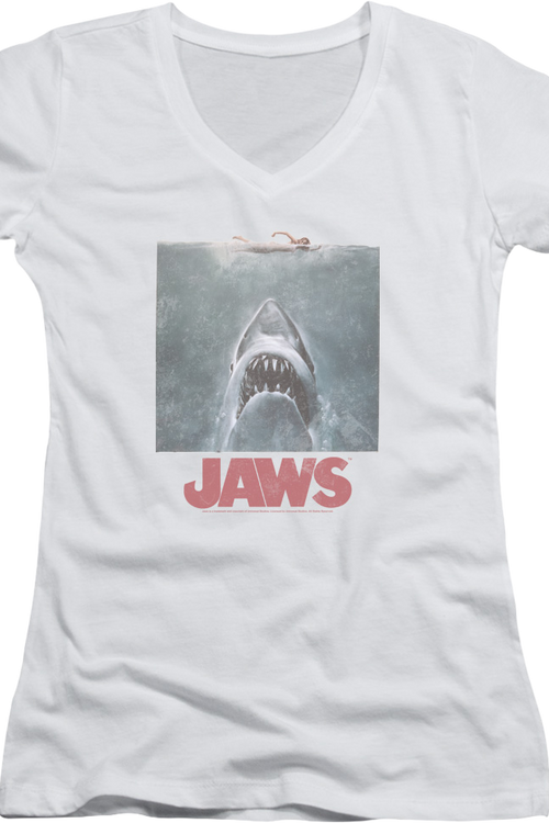 Ladies Movie Poster Jaws V-Neck Shirt