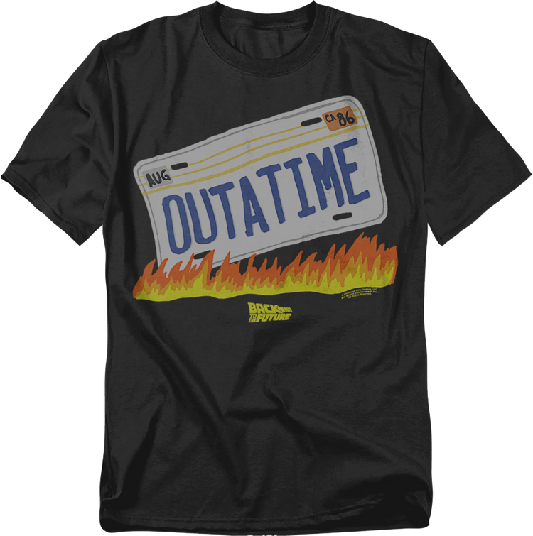 License Plate & Flames Back To The Future T-Shirt