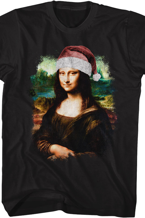 Mona Lisa In Santa Claus Hat Art Gallery T-Shirt