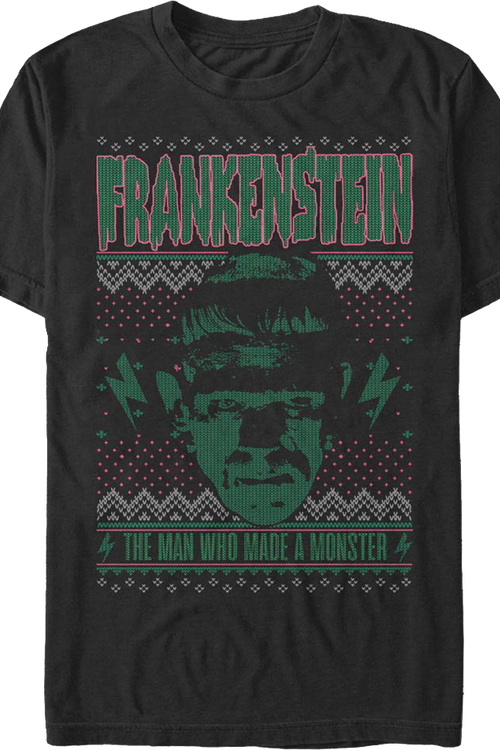 Monster Faux Ugly Christmas Sweater Frankenstein T-Shirt