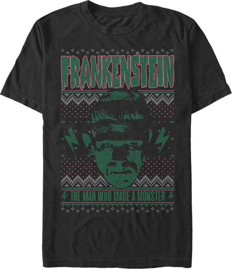 Monster Faux Ugly Christmas Sweater Frankenstein T-Shirt