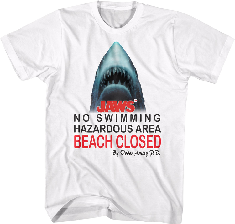 No Swimming Hazardous Area Beach Closed Jaws T-Shirt
