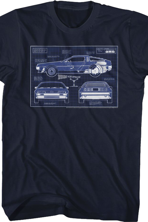 DeLorean Blueprints Back To The Future T-Shirt