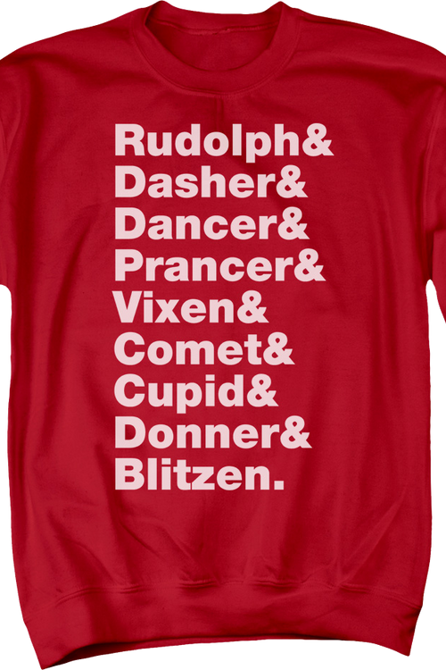 Reindeer Names Christmas Sweatshirt