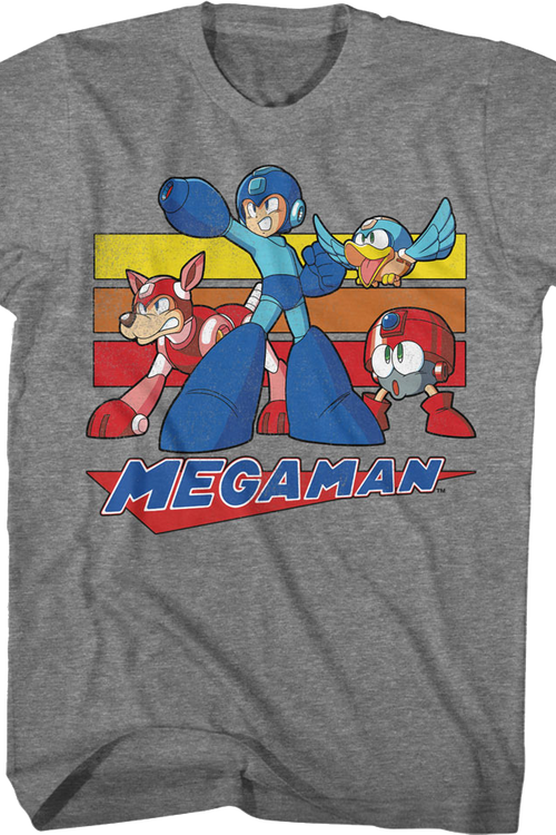 Retro Stripes Collage Mega Man T-Shirt