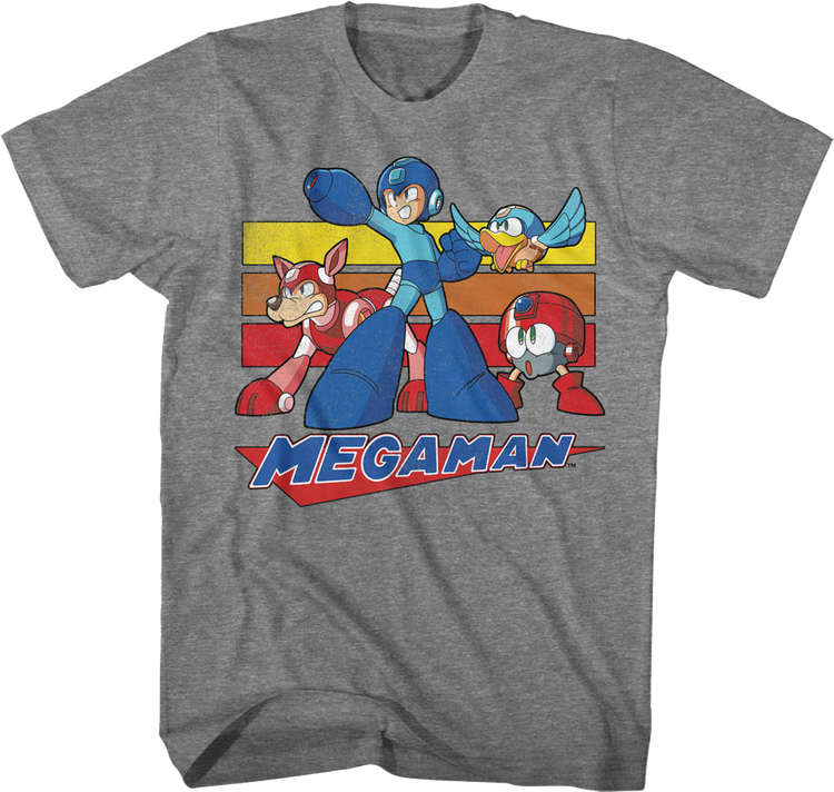 Retro Stripes Collage Mega Man T-Shirt