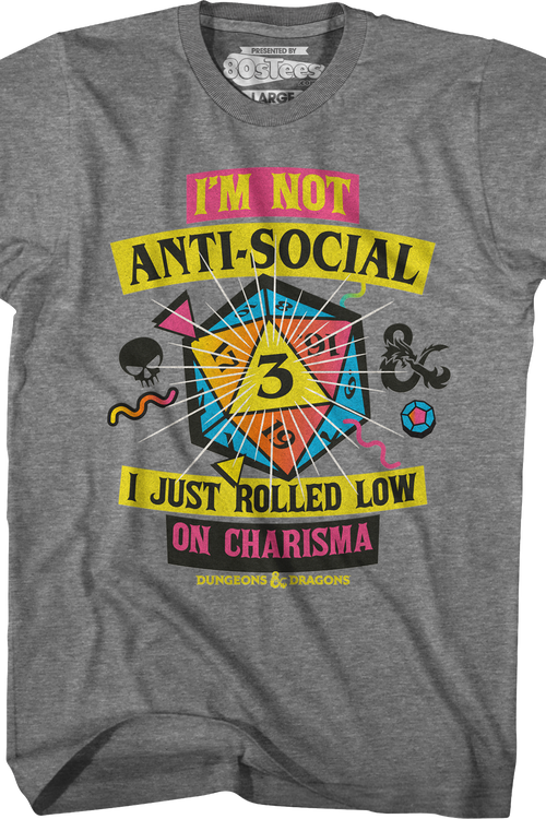 Graphite Heather Rolled Low On Charisma Dungeons & Dragons T-Shirt