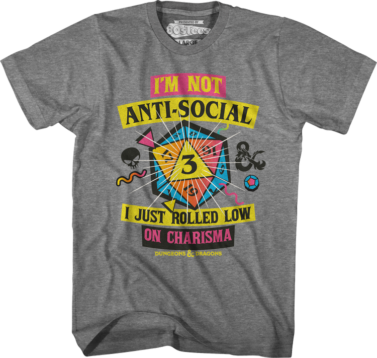 Graphite Heather Rolled Low On Charisma Dungeons & Dragons T-Shirt