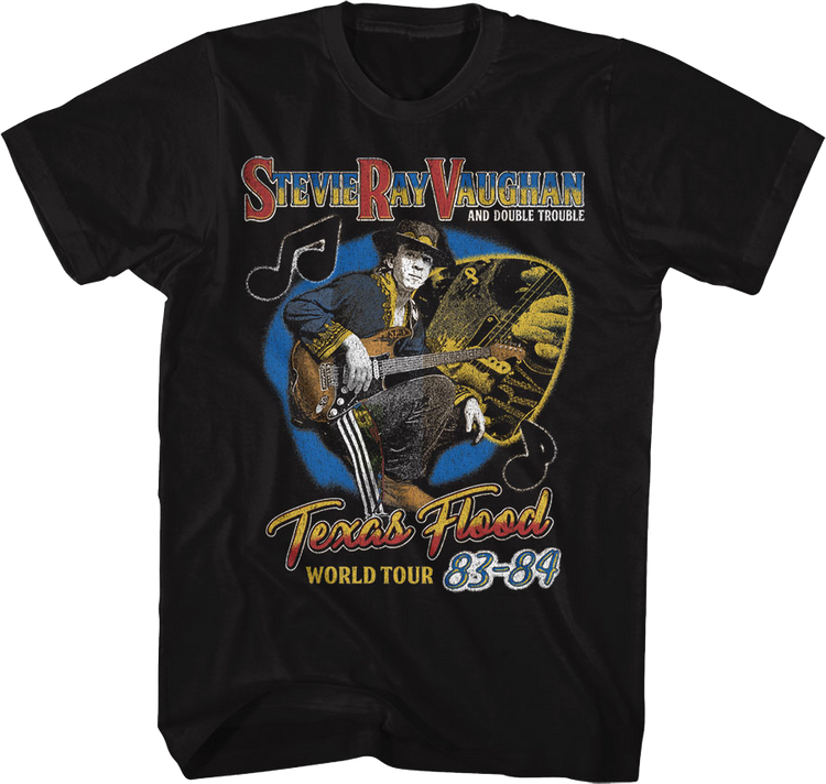 Front & Back Texas Flood World Tour Stevie Ray Vaughan T-Shirt