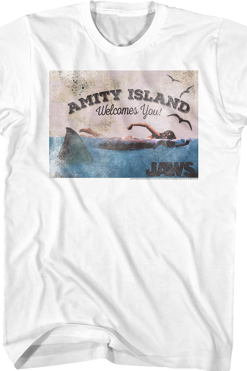 Welcome To Amity Island Postcard Jaws T-Shirt
