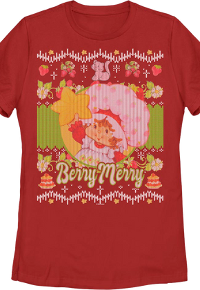 Womens Berry Merry Faux Christmas Sweater Strawberry Shortcake Shirt