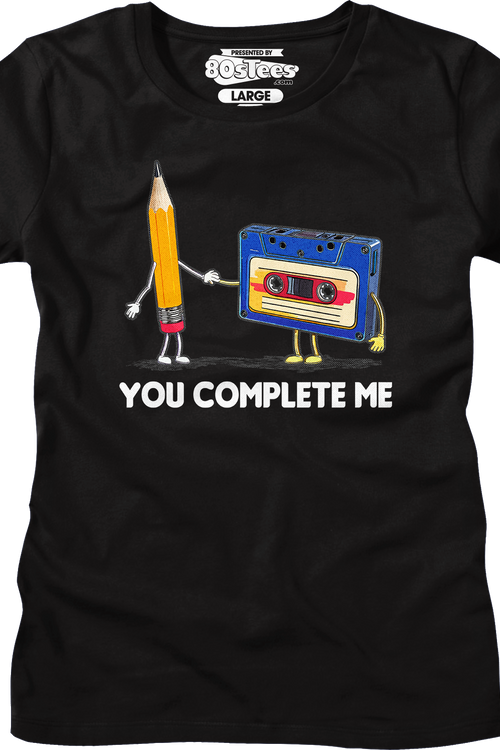 Womens You Complete Me Pencil & Cassette Shirt