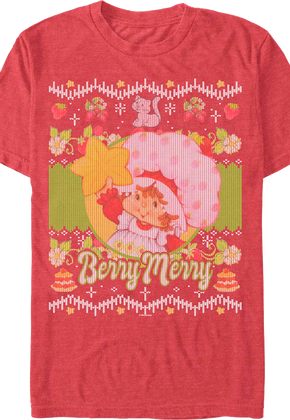 Berry Merry Faux Ugly Christmas Sweater Strawberry Shortcake T-Shirt