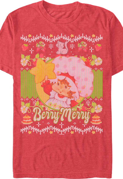 Berry Merry Faux Ugly Christmas Sweater Strawberry Shortcake T-Shirt