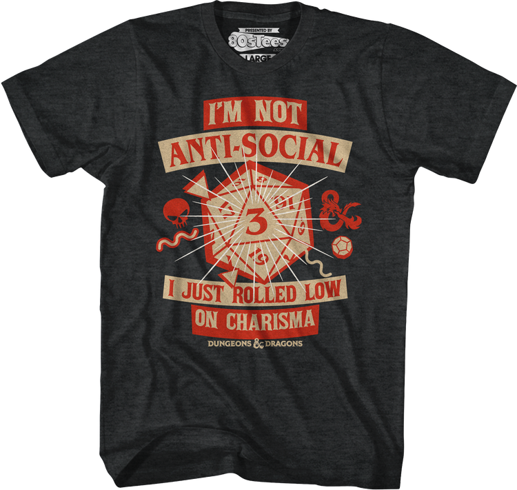 Black Heather Rolled Low On Charisma Dungeons & Dragons T-Shirt