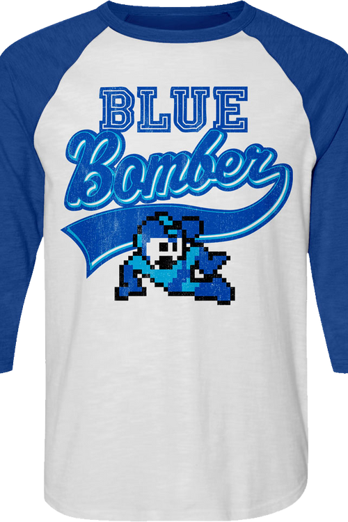 Blue Bomber Sports Logo Mega Man Raglan Baseball Shirt